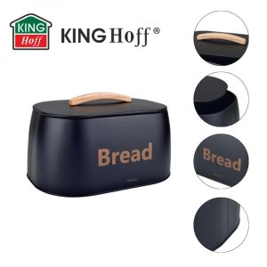 Кутия за хляб Kinghoff KH 1946, 35 см, Метално тяло, Дървена дръжка, Черен