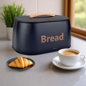 Кутия за хляб Kinghoff KH 1946, 35 см, Метално тяло, Дървена дръжка, Черен