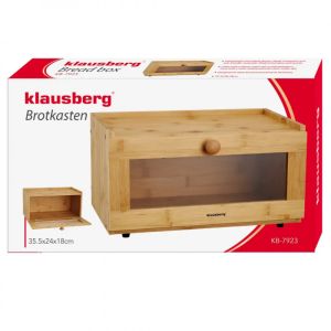 Кутия за хляб Klausberg KB 7923, 35.5 см, Акрилно прозорче, Бамбук, Кафяв