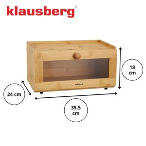 Кутия за хляб Klausberg KB 7923, 35.5 см, Акрилно прозорче, Бамбук, Кафяв