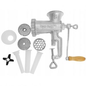 Ръчна месомелачка Kinghoff KH 1427, Размер 8, Лят чугун, 6 приставки, Сив