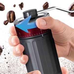 Ръчна кафемелачка Kinghoff KH 2002, 30 г, Керамичен механизъм, Безстепенно регулиране на фиността на смилане, Черен