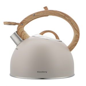 Свирещ чайник Klausberg KB 7913, 2.5 л, Дръжка с дървесен ефект, Индукция, Бежов