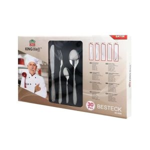 Комплект 30 бр прибори за хранене Kinghoff KH 1454, За 6 човека, Неръждаема стомана, Сребрист