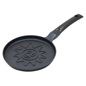 Тиган за палачинки Klausberg KB 7972, 18 см, Релефно дъно със слънце, Незалепващо покритие, Без PFOA, Индукция, Черен