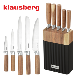 Комплект ножове Klausberg KB 7981, 6 части, Неръждаема стомана, Стойка, Кафяв/графит