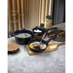 Касерола с капак Royalty Line RL-FSN20, 20 см, 2.1 л, Гранитно покритие, Индукция, Черен