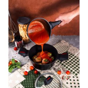 Касерола с капак Royalty Line RL-FSN20, 20 см, 2.1 л, Гранитно покритие, Индукция, Черен