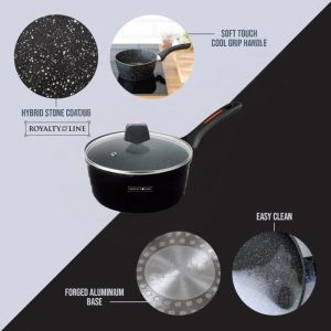 Касерола с капак Royalty Line RL-FSN20, 20 см, 2.1 л, Гранитно покритие, Индукция, Черен