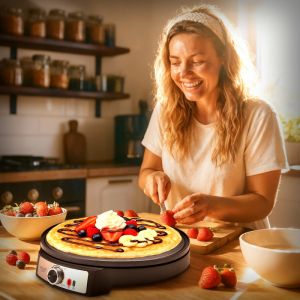 Уред за палачинки Adler AD 3093, 1600W, 30 см, Включени прибори, Черен/Инокс