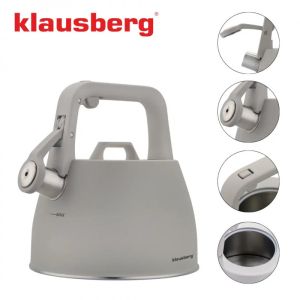 Свирещ чайник Klausberg KB 7916, 2.5 л, Топлоизолирана дръжка, Индукция, Сив