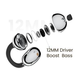 Слушалки HiFuture FlexClip Black, Open Ear Comfort, Bluetooth 5.4, 4 Mics ENC Calling System, Playtime up to 30 Hours, IPX5 Waterproof, 12mm Driver Bass Boost