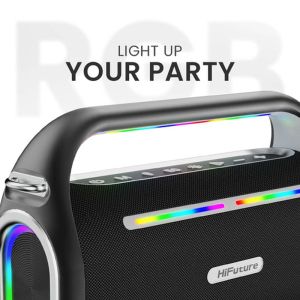 Тонколони HiFuture MusicBox200 Black, 100W Output, Karaoke Enable, Two Wireless Microphone, 12000mAh Battery (Support Power Bank), RGB Lighting, Pair to Play (TWS Mode), Bluetooth 5.3