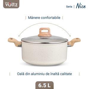 Тенджера Voltz Nice OV54418E24D, 24x15 см, 6.5 л, Мраморно покритие, Индукция, Кремав меланж