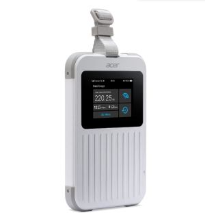 Аксесоар Acer Wi-Fi 5G Mobile Hotspot with Nano SIM (4FF), eSIM with up to 10 profiles, up to 20 connected devices using 6GHz, battery  8000mAh up to 28 hours high definition video streaming, 2.4'' Touchscreen with NFC, IP68 and MIL-STD-810