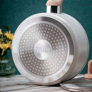 Касерола с капак Voltz Nice OV54421E18, 18x8.5 см, 2.1 л, Мраморно покритие, Индукция, Кремав меланж