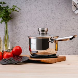 Комплект тенджери и тигани Rosberg R51210L12BM, 12 части, Многослойно дъно, Неръждаема стомана, Сребрист