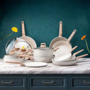 Дълбок тиган Voltz Nice OV54419E26D, 26x7 см, Незалепващо покритие, Индукция, Кремав меланж