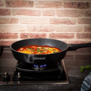 Комплект тенджери и тигани Royalty Line Premium RL-OS1014M, 17 ч, Отливка, Greblon мраморно покритие, Индукция, Черен