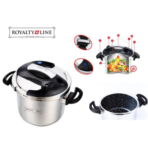 Тенджера под налягане Royalty Line RL-PS6L, 6 л, 80 kPa, Неръждаема стомана, Предпазен клапан, Мерителна скала, Индукция, Сребрист