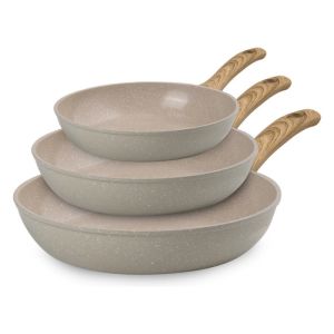 Комплект 3бр тигани Royalty Line RL-FM3, 20/24/28 см, Мраморно покритие, Индукция, Крем