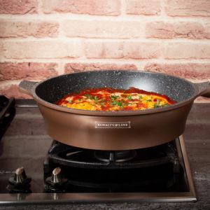 Комплект тенджери и тиган Royalty Line RL-ES2014M, 17 части, Мраморно покритие, Индукция, Меден цвят