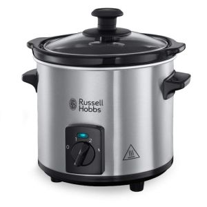 Уред за бавно готвене Slow Cooker Russell Hobbs Compact Home 25570-56, 145W, 2 л, 3 темп. настройки, Керамичен съд, Без BPA и PFAS, Черен/инокс