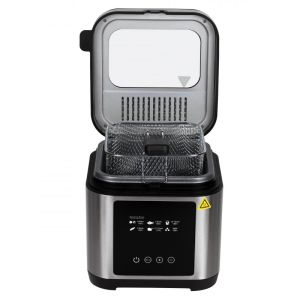 Фритюрник Elite EDF-1103, 1200W, 2.5 л, 190C, Капак с прозорец за наблюдение, Филтър против миризми, Дигитален контрол, Черен/инокс