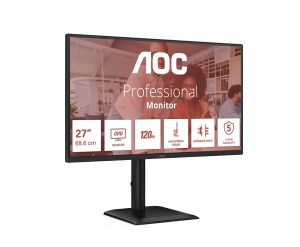Монитор AOC Q27E4U, 27" IPS, QHD (2560x1440) 120Hz, 16:9, 4ms, 350cd/2, 1500:1, Adaptive Sync, Speaker 2x2W, HDMI, DP, USB Hub, Black