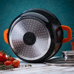 Съд за печене-ростер Oliver Voltz OV54323C24A, 24х10 см, 4.4 л, Стъклен капак, Мраморно покритие, Индукция, Черен