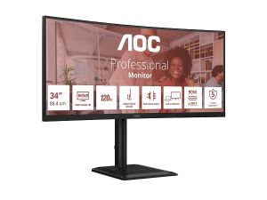 Монитор AOC CU34E4CV, 34.0" VA Curved 1500R, UWQHD (3440x1440) 120Hz, 21:9, 4ms, 350 cd/m², 3500:1, Adaptive Sync, Speaker 2x5W, 2xHDMI, DP, USB-C, RJ-45, 4xUSB3.2, Black