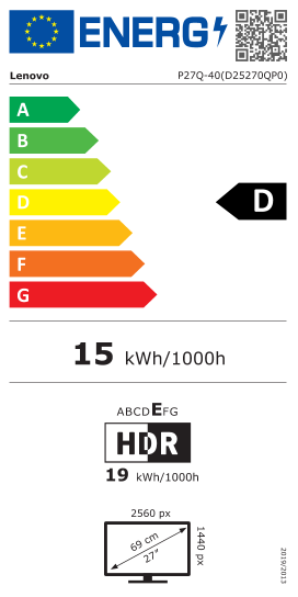 Монитор LENOVO ThinkVision P27Q-40, 27" IPS, QHD (2560x1440) 120Hz, 16:9, 4ms, 350 cd/m², 1500:1, HDMI, 2xDP, Eclipse Black - 64A7GAT6EU