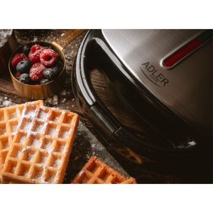 Уред за сандвичи и десерти Adler AD 3040, 1200W, 5 вида плочи, Незалепващо покритие, Черен/инокс