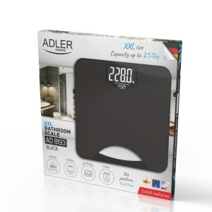 Кантар Adler AD 8193, До 250 кг, LCD, Индикатори за батерия и претоварване, Неплъзгащ се, Черен