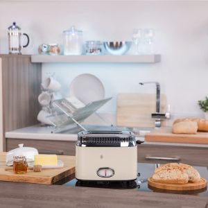 Тостер за хляб Russell Hobbs Retro Vintage Cream 21682-56, 1300W, 2 филийки, 6 нива, Ретро индикаторна скала, Lift & Look, Бързо препичане, Кремав/инокс