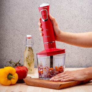 Пасатор, чопър и миксер 3в1 Oliver Voltz OV51112WSC, 800W, 700 мл, 2 скорости, Острие и приставка за разбъркване от неръждаема стомана, Червен