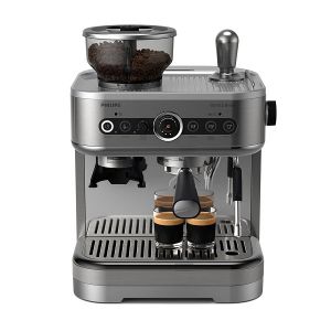 Полуавтоматична машина за еспресо PHILIPS PSA3228/01 Barista Brew, Двоен контейнер за зърна 280 g, Кана за мляко 450 ml, Ръкохватка от неръждаема стомана 58 mm, Бутон за американо