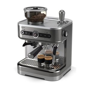 Полуавтоматична машина за еспресо PHILIPS PSA3228/01 Barista Brew, Двоен контейнер за зърна 280 g, Кана за мляко 450 ml, Ръкохватка от неръждаема стомана 58 mm, Бутон за американо