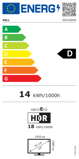 Монитор DELL SE2426HG, 23.8" IPS, FullHD (1920x1080) 240Hz, 16:9, 0.5ms, 1000:1, 300cd/m2, AMD FreeSync Premium, 2xHDMI, DP, Black