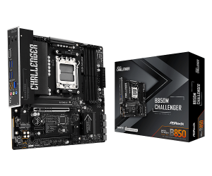 ASROCK MB B850M Challenger, AM5, 4x DDR5, 1x PCIe 5.0 x16, 1x PCIe 4.0x1, 1x PCIe 4.0x16, 1x Blazing M.2, 1x Hyper M.2, 4x SATA3, RAID 0, 1, 10, 7.1 CH HD Audio, 1x HDMI, 9x USB 3.2, 5x USB 2.0, 1x USB-C, 2.5G LAN, 1x HDMI, mATX