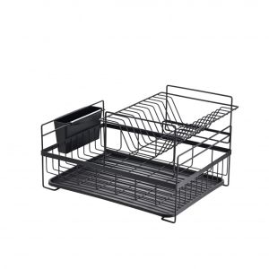 Сушилник за съдове Rosberg R53000P, 2 нива, Поставка за прибори и чинии, Черен