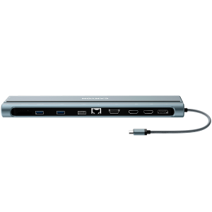 USB hub CANYON DS-90 (CNS-HDS90), 14 in 1 hub, with Type C female x2,Type C male x1:max 10Gbps,USBAx3:max 10Gbps,DPx1, VGAx1,SD card slotx1,TF card slotx1,Audio 3.5 audiox1,HDMIx2, RJ45x1,cable length 0.20m,Aluminum alloy housing,76x22.5x301mm,Dark grey