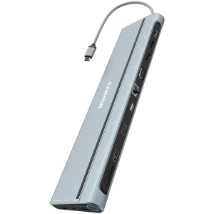 USB hub CANYON DS-90 (CNS-HDS90), 14 in 1 hub, with Type C female x2,Type C male x1:max 10Gbps,USBAx3:max 10Gbps,DPx1, VGAx1,SD card slotx1,TF card slotx1,Audio 3.5 audiox1,HDMIx2, RJ45x1,cable length 0.20m,Aluminum alloy housing,76x22.5x301mm,Dark grey
