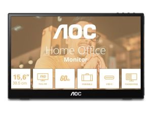 Монитор AOC 16T3EA Portable, 15.6" IPS, FullHD (1920x1080) 60Hz, 16:9, 4ms, 250cd/m2, 700:1, USB-C, Black