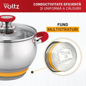 Тенджера Oliver Voltz OV51210N26, 26 см, 7.7 л, Индукция, Силиконови дръжки, Инокс/червен