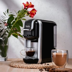 Еспресо машина за мляно кафе и капсули 8в1 Oliver Voltz OV51171J8R, 1450W, 0.6 л, 5 адаптера, 19 bar, Черен/Сребрист