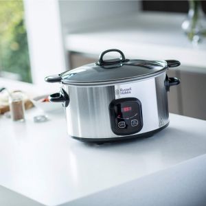 Уред за бавно готвене Russell Hobbs MaxiCook 22750-56, 200 W, 6 l,  3 температурни настройки, Таймер, Подвижна тенджера, Сребрист/черен