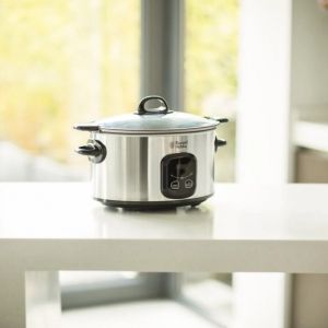 Уред за бавно готвене Russell Hobbs MaxiCook 22750-56, 200 W, 6 l,  3 температурни настройки, Таймер, Подвижна тенджера, Сребрист/черен