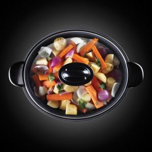Уред за бавно готвене Russell Hobbs MaxiCook 22750-56, 200 W, 6 l,  3 температурни настройки, Таймер, Подвижна тенджера, Сребрист/черен