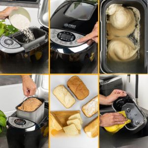 Хлебопекарна FIRST FA-5152-3-BA, 850W, 1.25 кг, 12 програми, Таймер, Незалепващо покритие, Черен/инокс